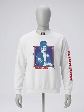 Elton John White Graphic Crewneck Sweater